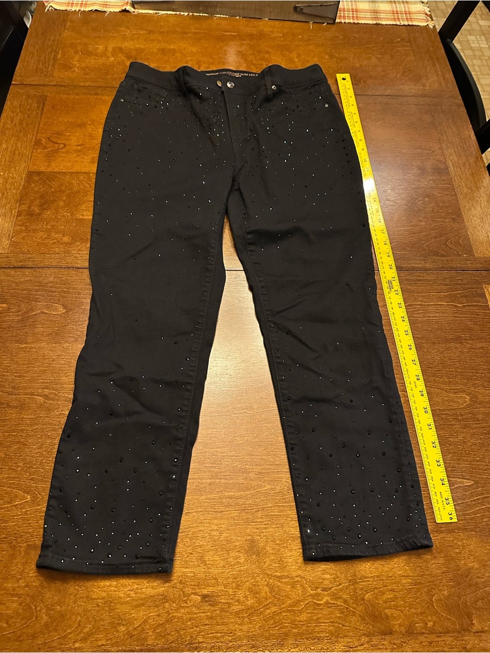 Chico's Black Straight Leg Jeans with Rhinestone Detail